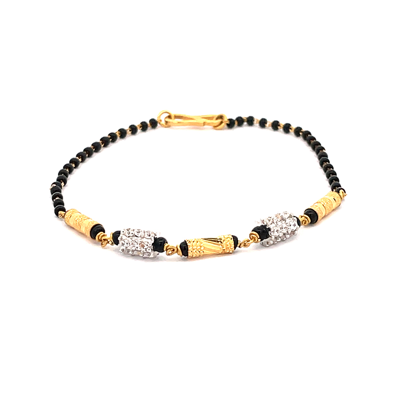 22K Yellow Gold and Black Beaded Ball Chain Bracelet